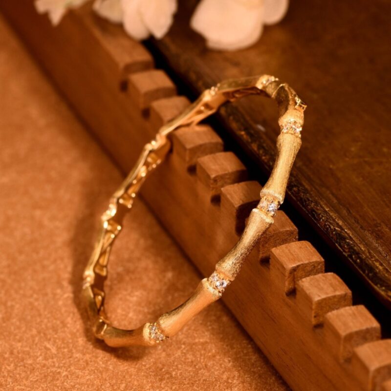 SilkBone™ – Brushed Diamond-Style Bracelet | S925 Silver | Gold-Plated Finish - Image 2