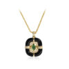 NoirVerde™ – Square Pendant Necklace | Black Agate & Green Nano | S925 Sterling Silver