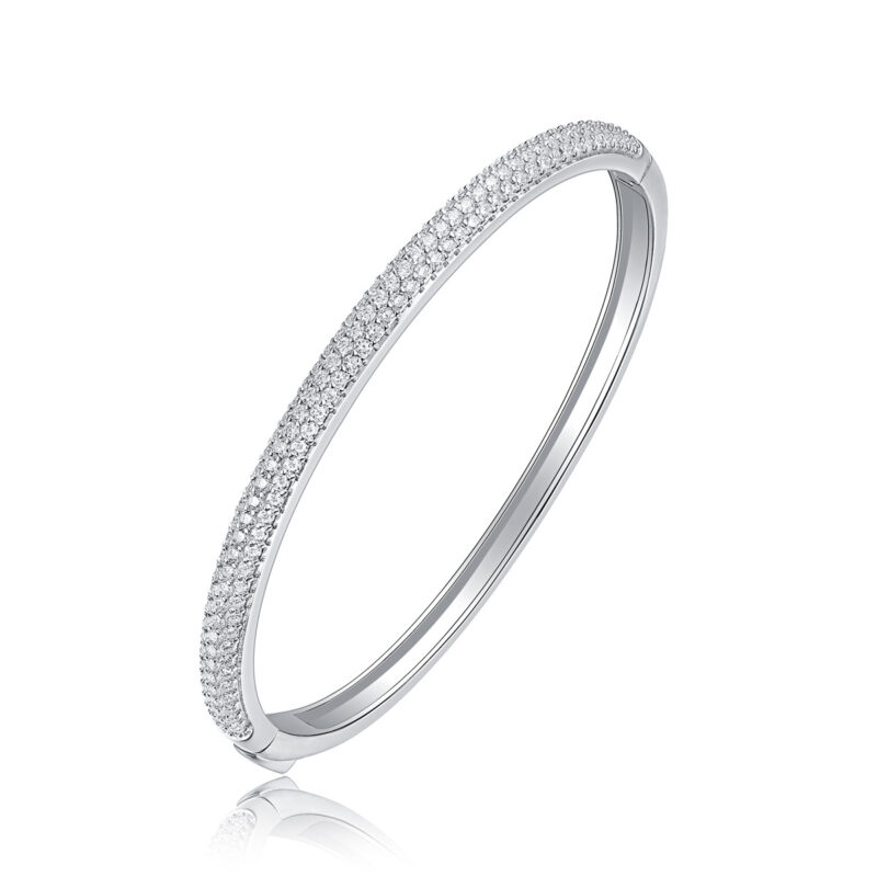 Luméa™ – Half-Circle Moissanite Stacking Bracelet | 925 Silver Plated 18K White Gold - Image 6