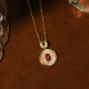 RegalHeart™ – Cultivated Ruby Heart Pendant Necklace | S925 Silver | Brushed Gold-Plated Finish