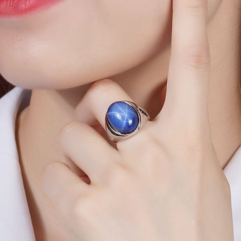 Celestia™ – S925 Sterling Silver Starlight Ruby & Sapphire Ring | 12x16mm Oval Gemstone - Image 4