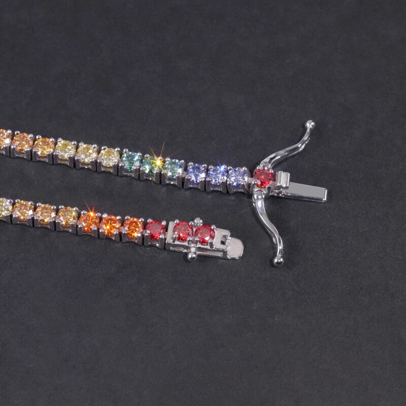 AuroraGleam™ – Rainbow Moissanite Tennis Bracelet | 925 Sterling Silver | Light Luxury Unisex Design - Image 7