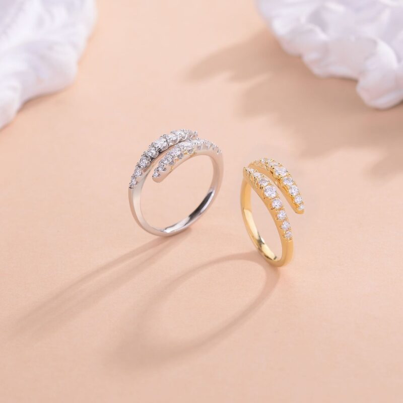 Lumière™ – Double Row Moissanite Open Ring | S925 Silver Gold-Plated - Image 4