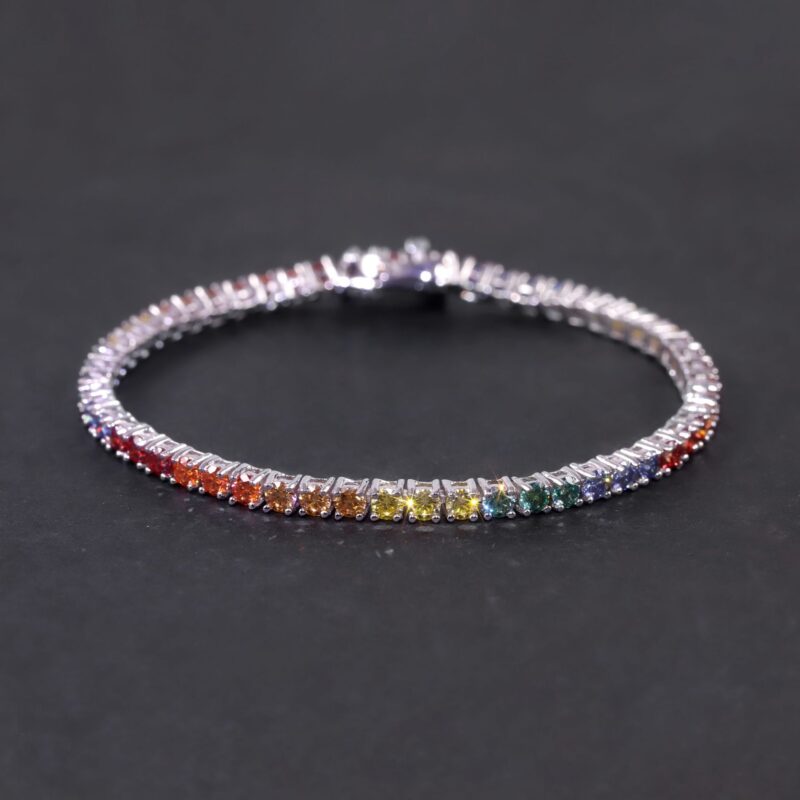 AuroraGleam™ – Rainbow Moissanite Tennis Bracelet | 925 Sterling Silver | Light Luxury Unisex Design - Image 2