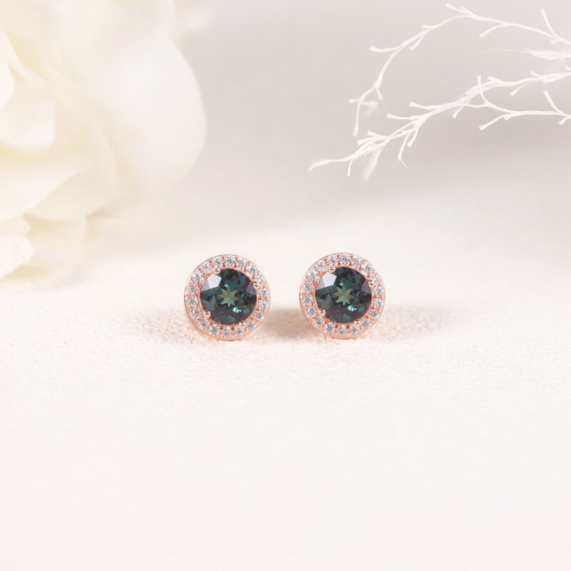 LumiTwist™ – Rose Gold Alexandrite Earrings | S925 Sterling Silver | Dual-Wear Design | 5mm Gemstones