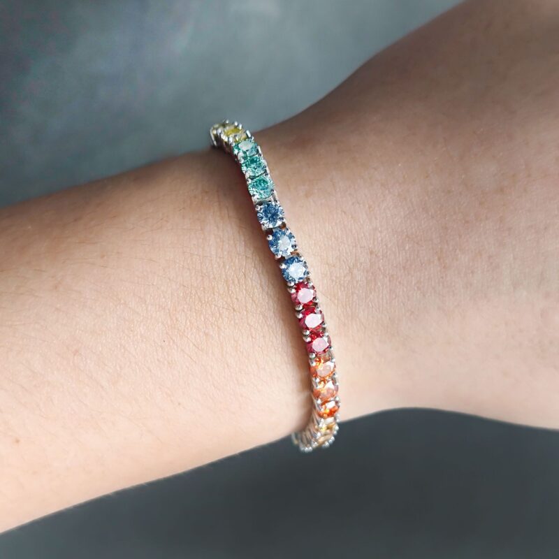 AuroraGleam™ – Rainbow Moissanite Tennis Bracelet | 925 Sterling Silver | Light Luxury Unisex Design - Image 4