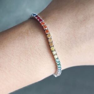 AuroraGleam™ – Rainbow Moissanite Tennis Bracelet | 925 Sterling Silver | Light Luxury Unisex Design