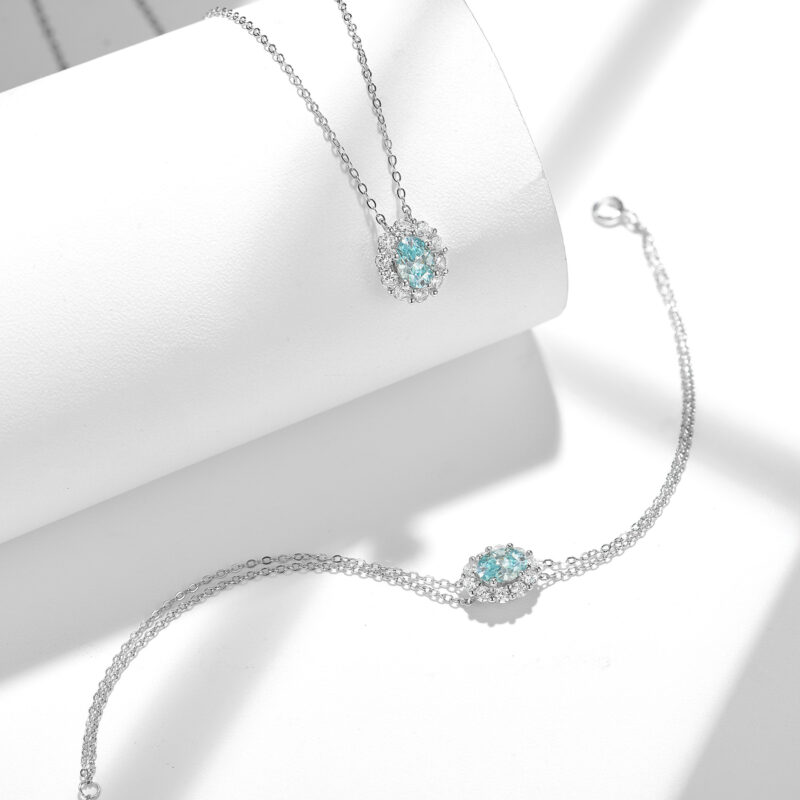 Lac Bleu™ – Paraiba Lake Blue Moissanite Pendant | S925 Sterling Silver 18K Gold-Plated Necklace - Image 3