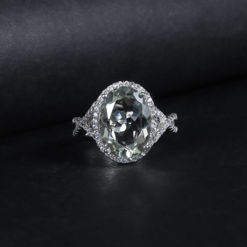 LunaVerde™ – Green Amethyst Ring | 925 Sterling Silver | Natural 10×14mm Gemstone - Image 2